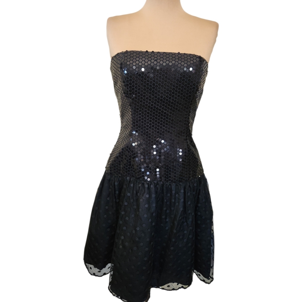 MORTON MYLES- Vintage 1980s Strapless Sequined Mini Dress - M - Picture 5 of 14